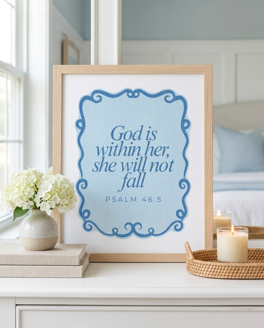 She Will Not Fall Scripture Print Artwork – Faith Wall Art Gift for Women (detail view 5)