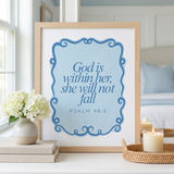 She Will Not Fall Scripture Print Artwork – Faith Wall Art Gift for Women (detail view 5)