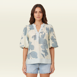 Maribel Floral Stripe Trim Top