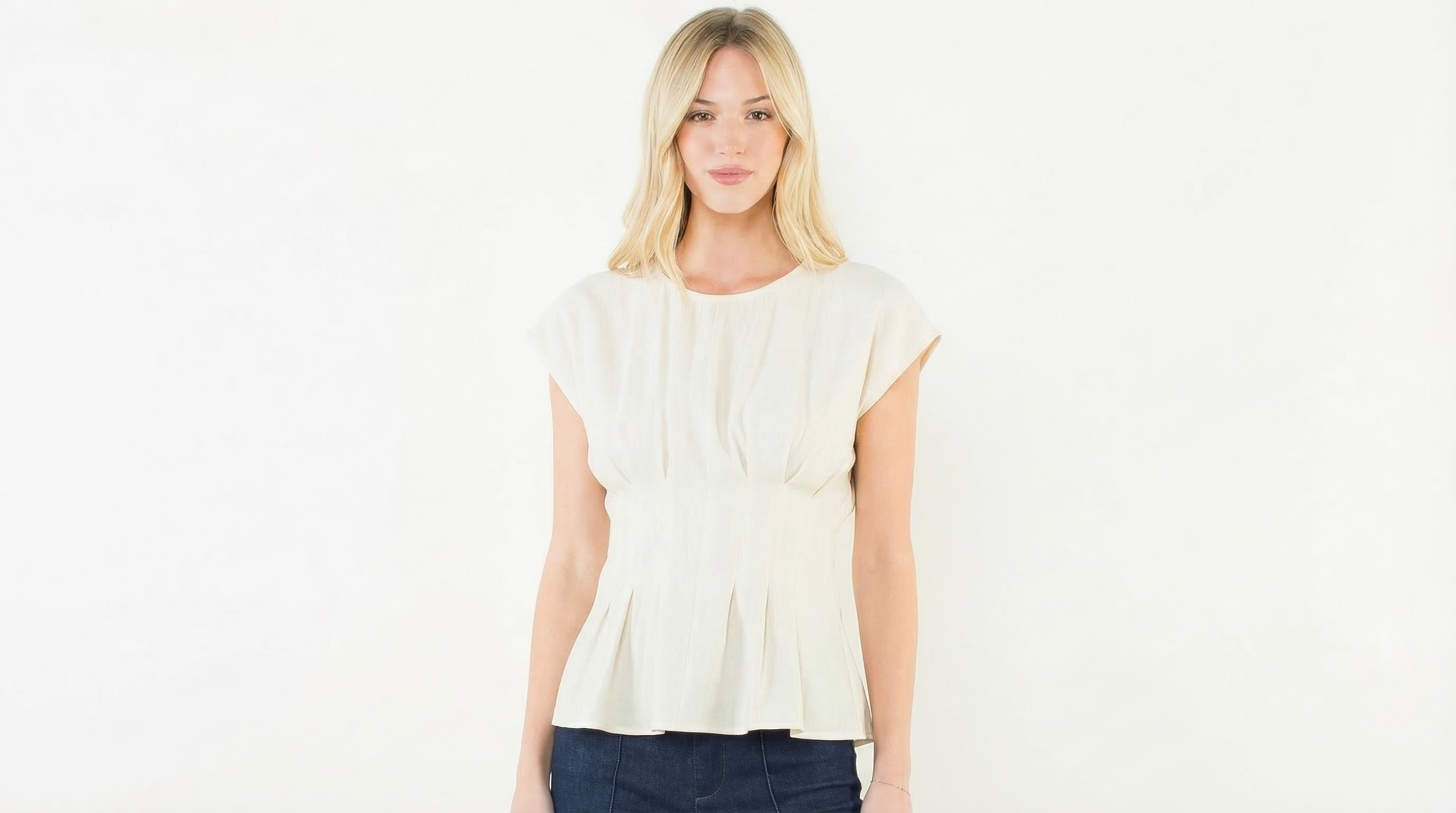 Sculpt Pintuck Short Sleeve Blouse