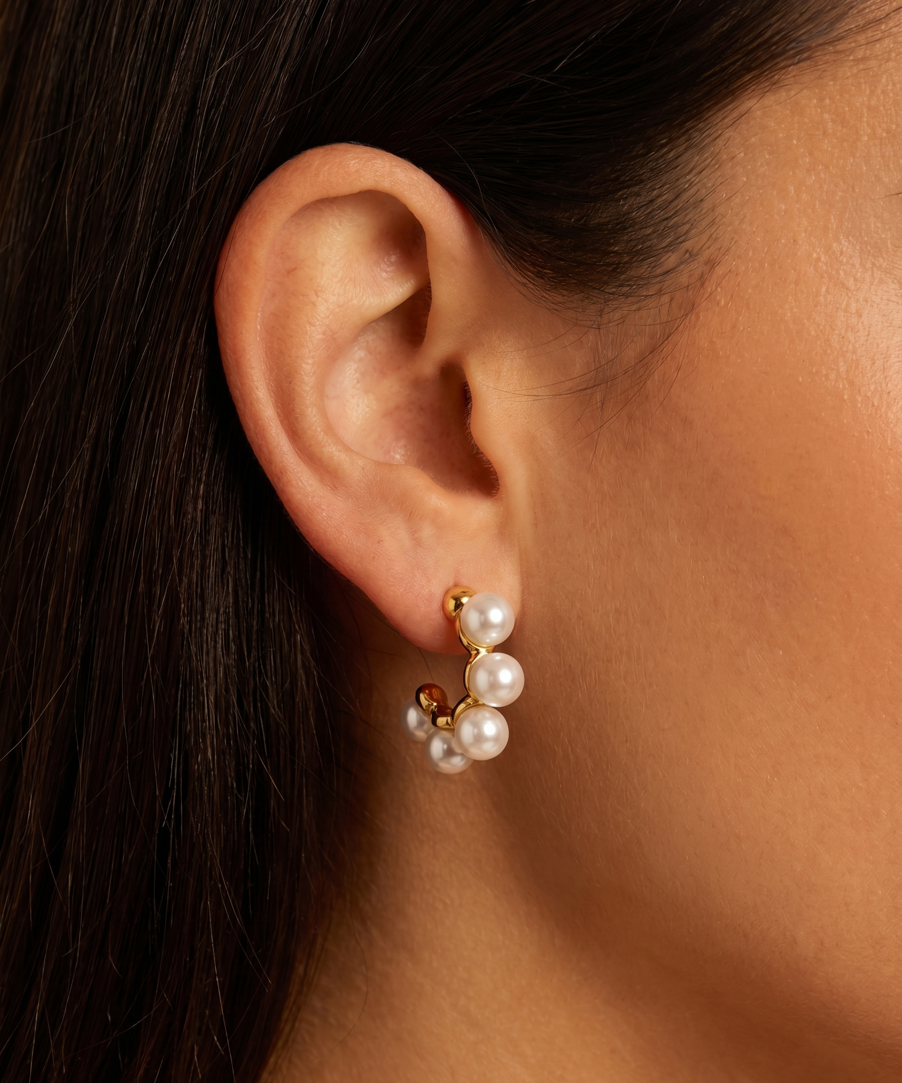 My Sister's Cottage | Waterproof | Simulated Pearl Open Hoop Earrings (detail view 2)
