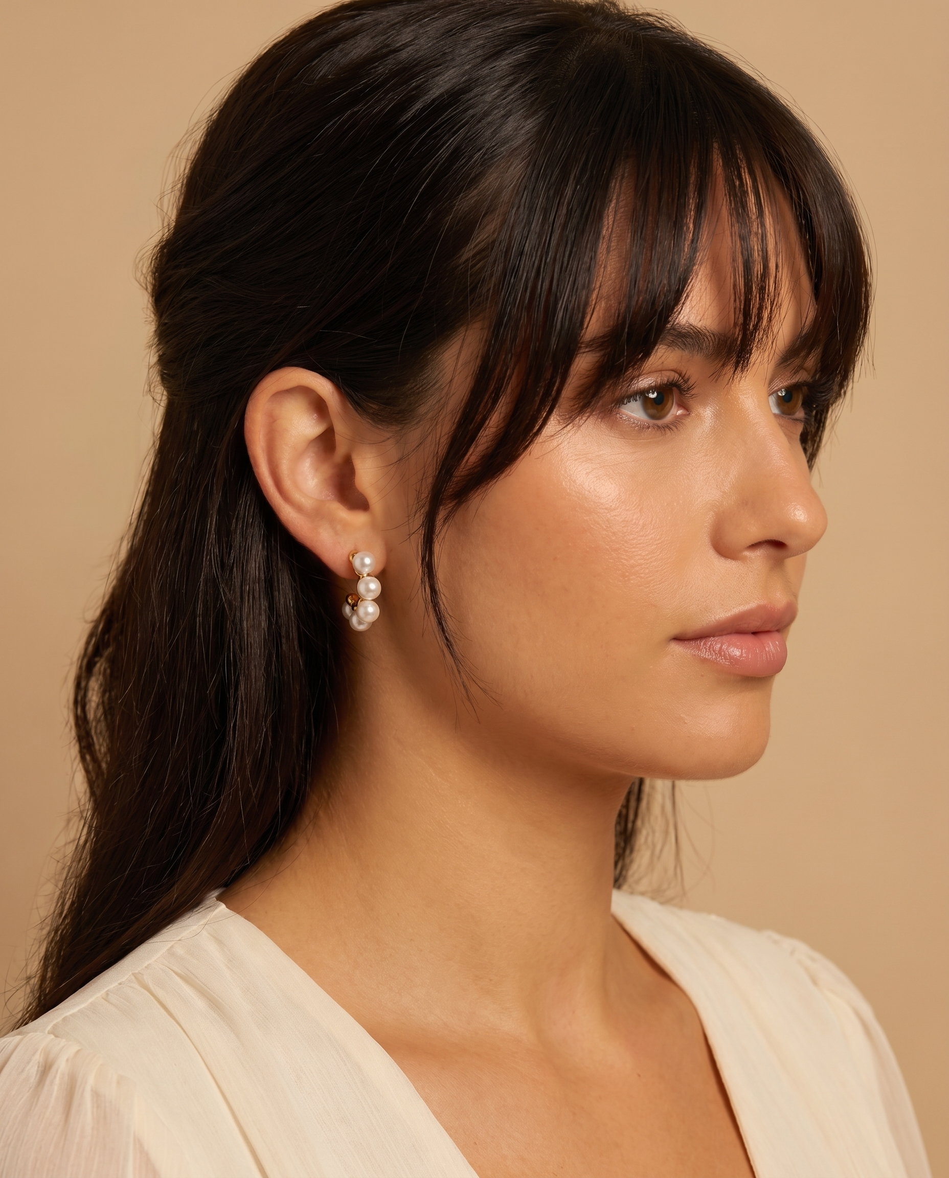 My Sister's Cottage | Waterproof | Simulated Pearl Open Hoop Earrings (detail view 3)
