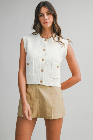 Sleeveless Knit Button Down Vest