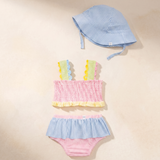Smocked Seersucker Swimsuit & Hat Set