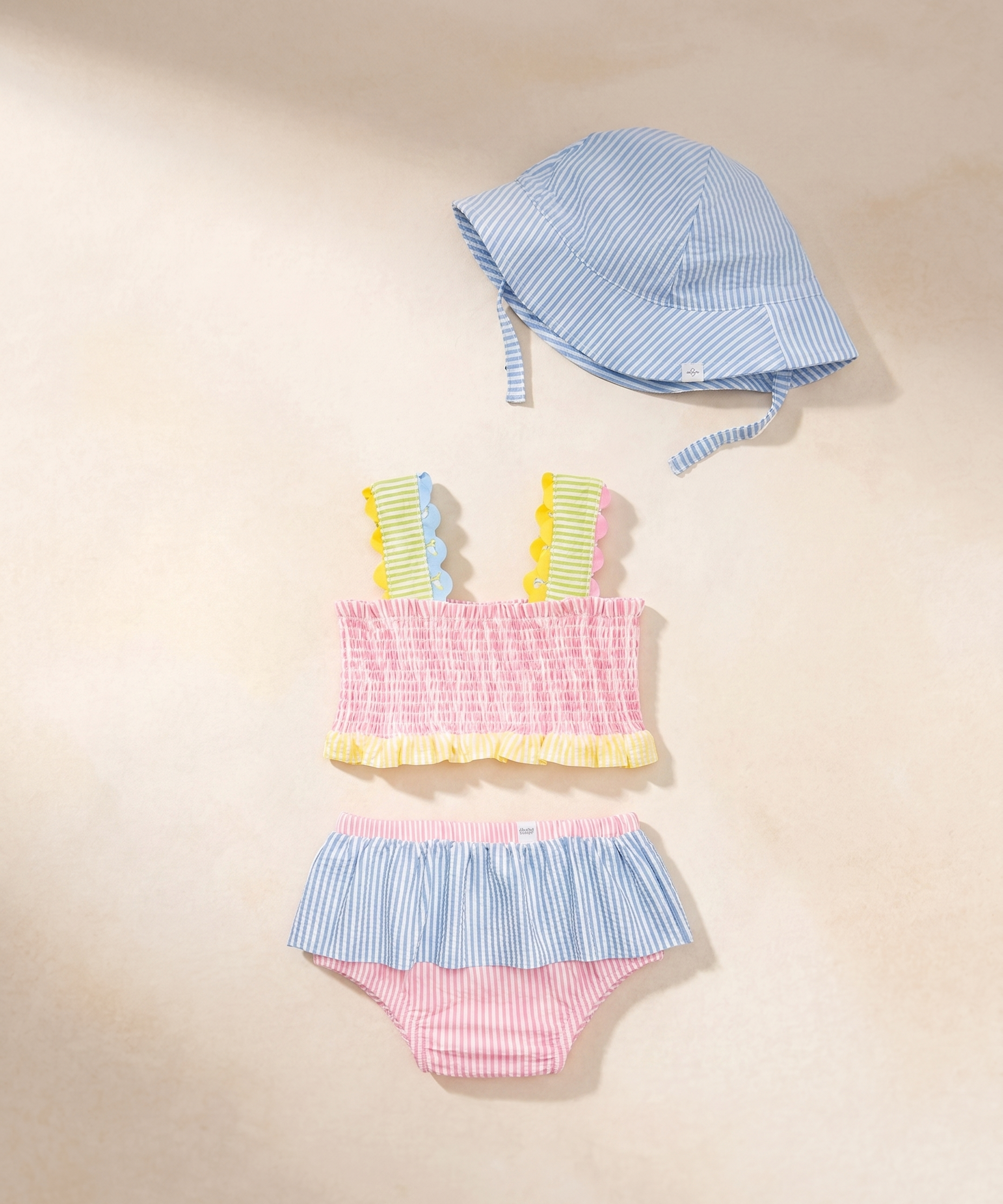 Smocked Seersucker Swimsuit & Hat Set