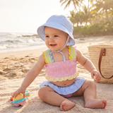 Smocked Seersucker Swimsuit & Hat Set
