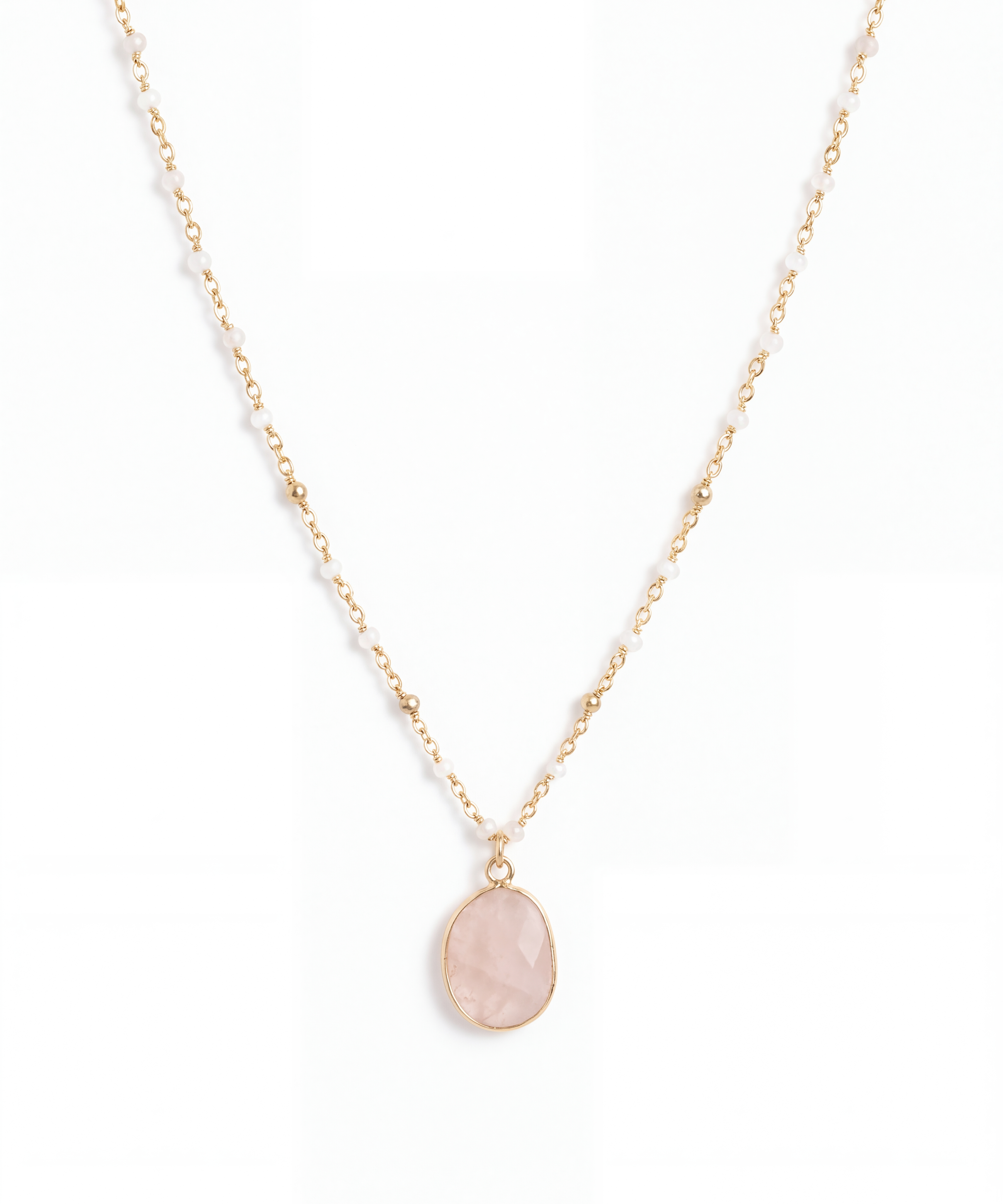 Natural Stone Pendant Glass Bead Necklace — Boho Layering Necklace (4 Colors) (detail view 3)