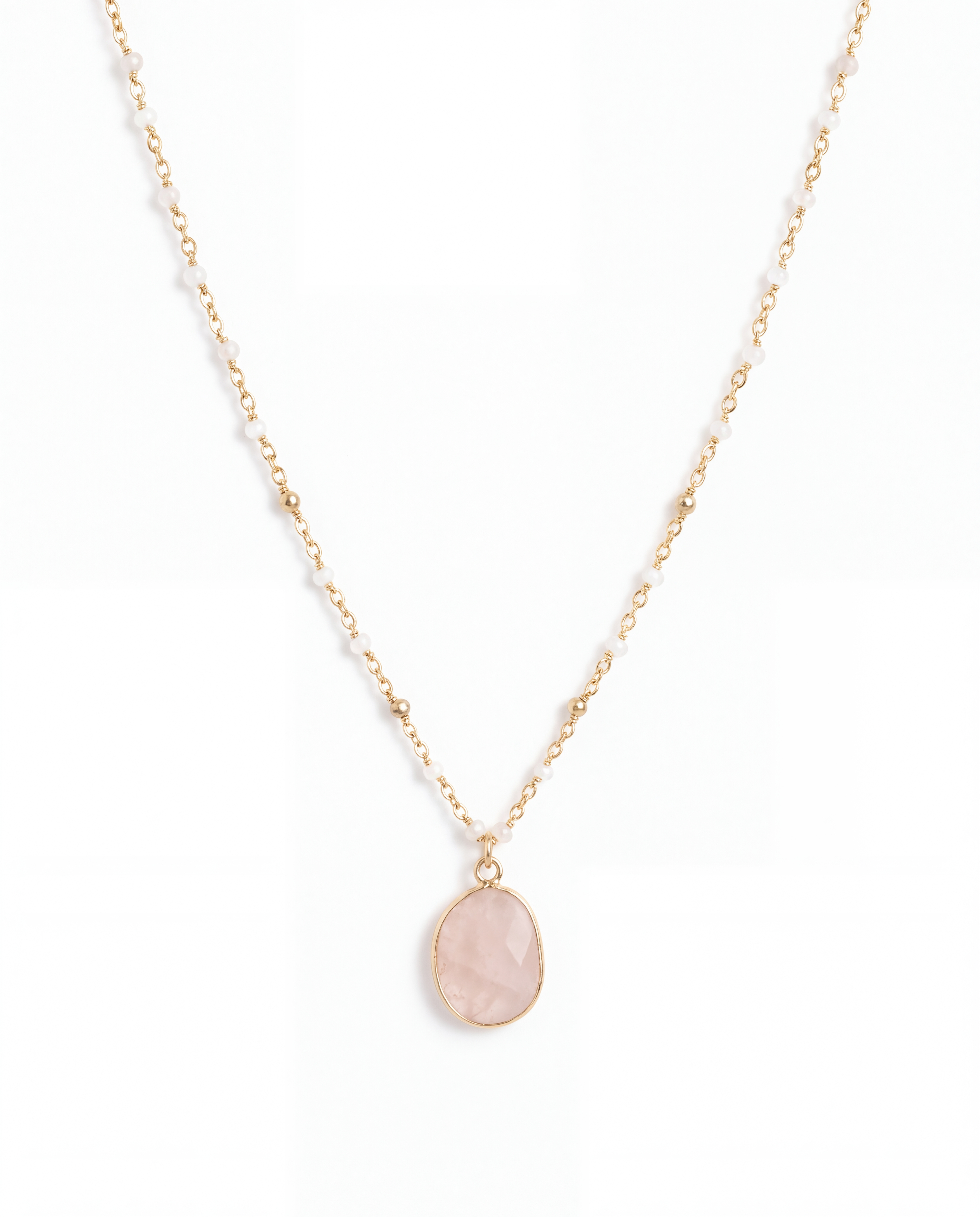Natural Stone Pendant Glass Bead Necklace — Boho Layering Necklace (4 Colors) (detail view 3)