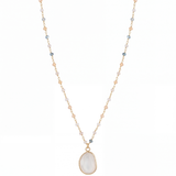Natural Stone Pendant Glass Bead Necklace — Boho Layering Necklace (4 Colors)