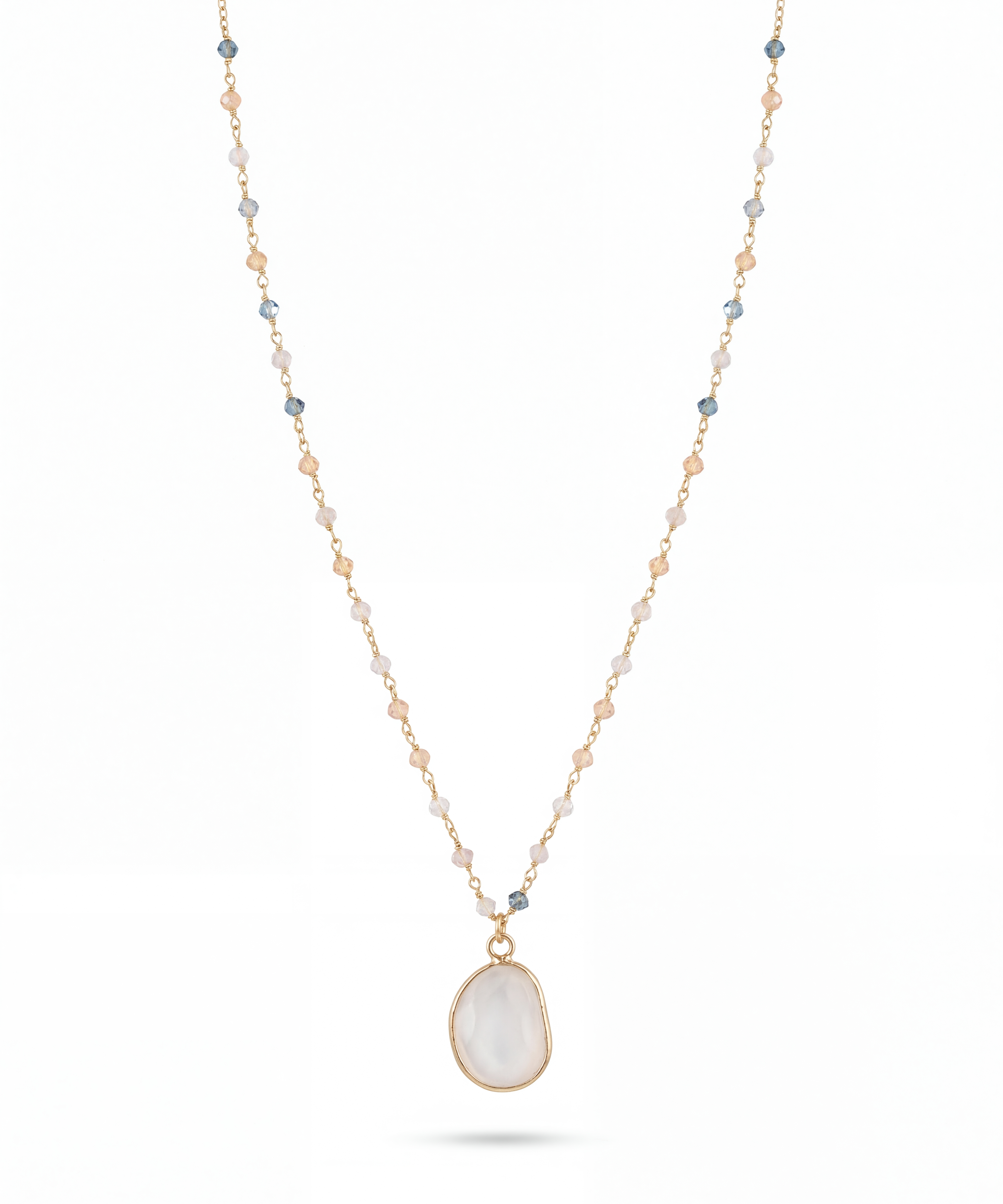 Natural Stone Pendant Glass Bead Necklace — Boho Layering Necklace (4 Colors)