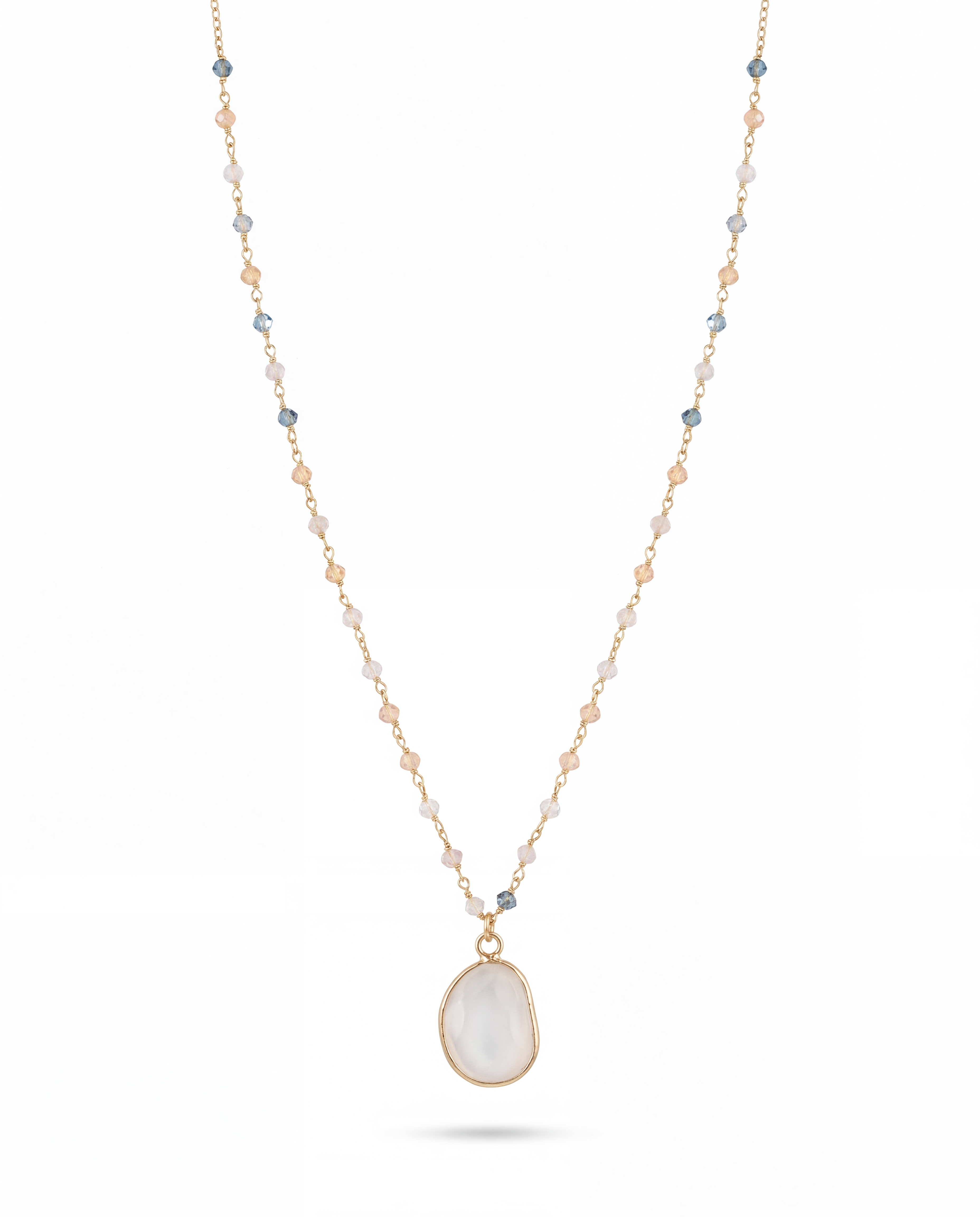 Natural Stone Pendant Glass Bead Necklace — Boho Layering Necklace (4 Colors)
