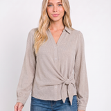 Striped Wrap Tie Blouse