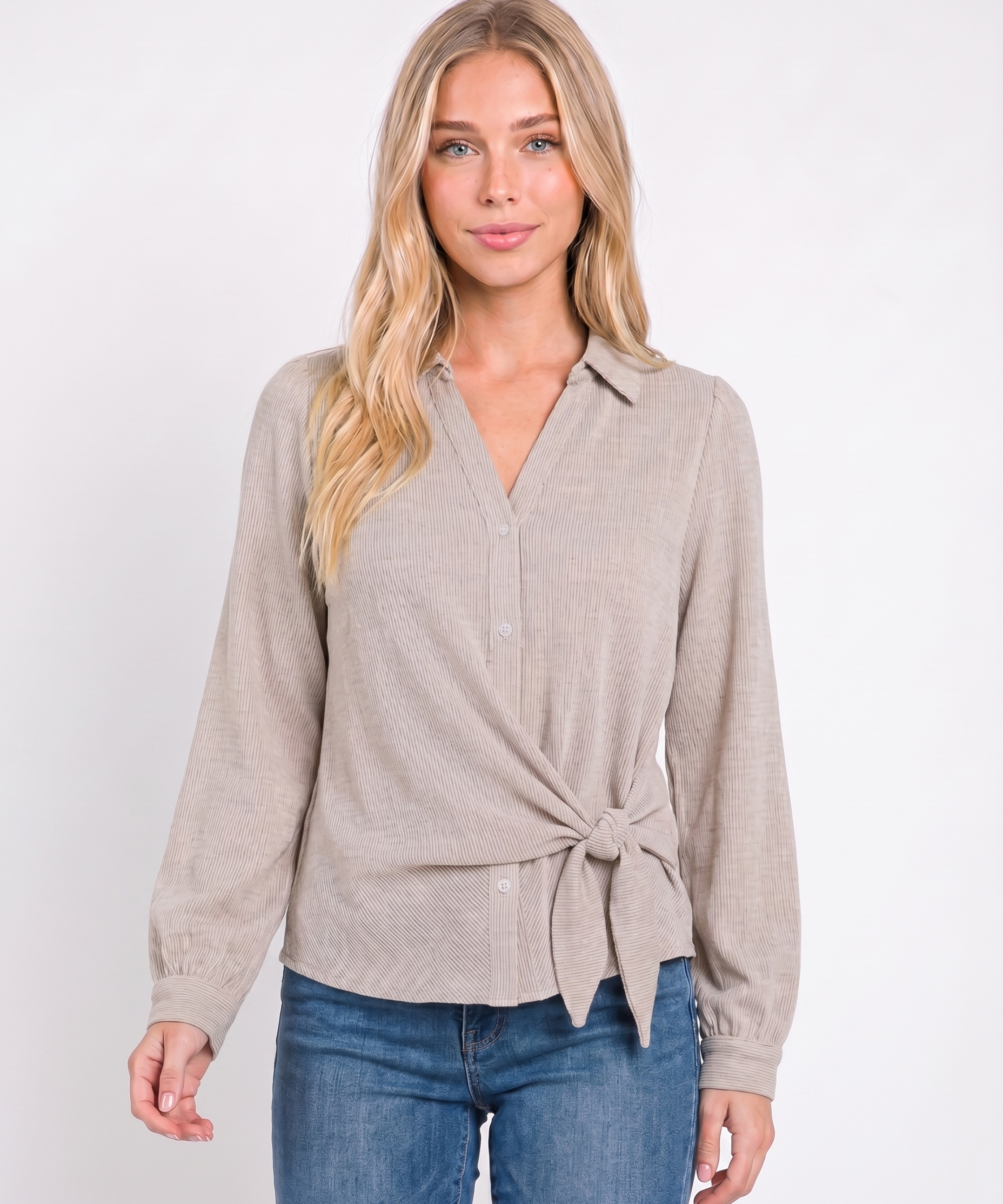 Striped Wrap Tie Blouse