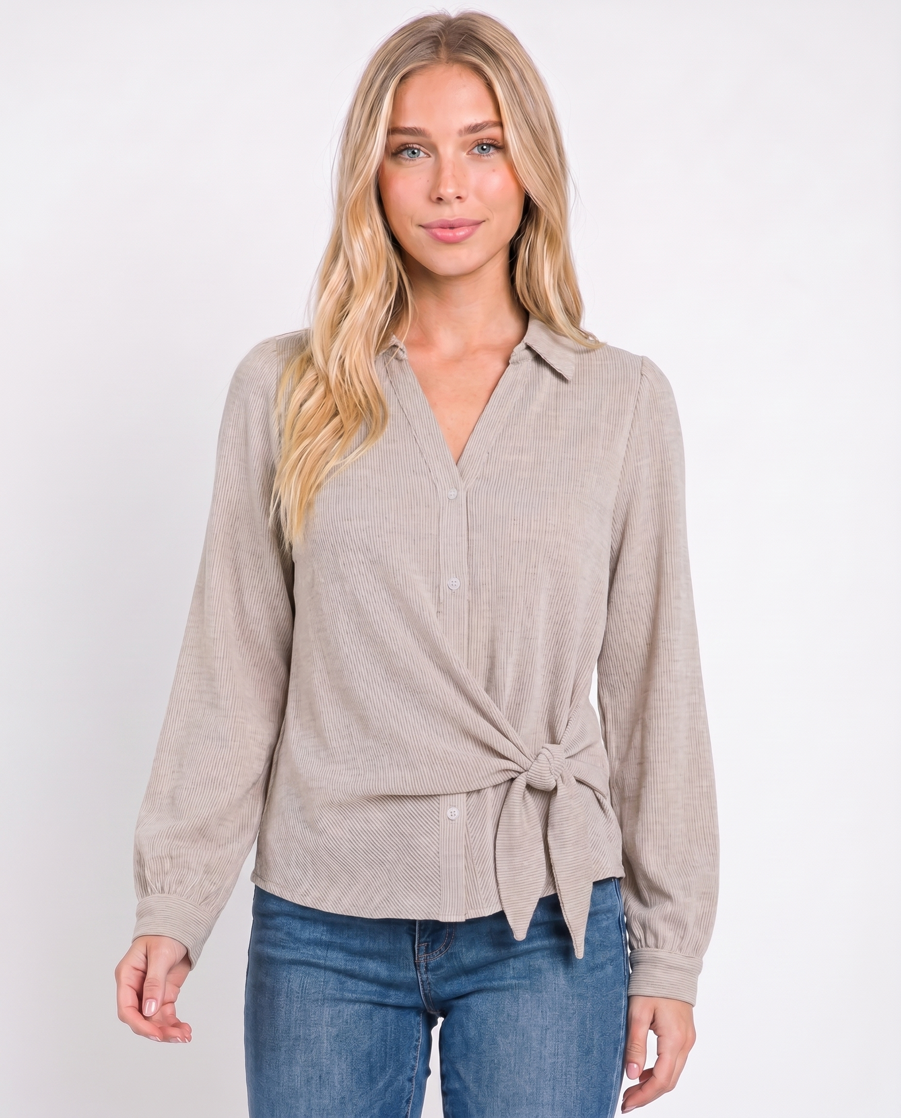 Striped Wrap Tie Blouse