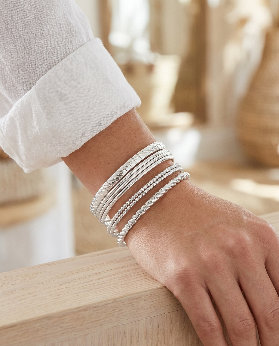 Luxe Layered Chain Bangles – Stackable Gold Chain Bracelet Set (detail view 4)
