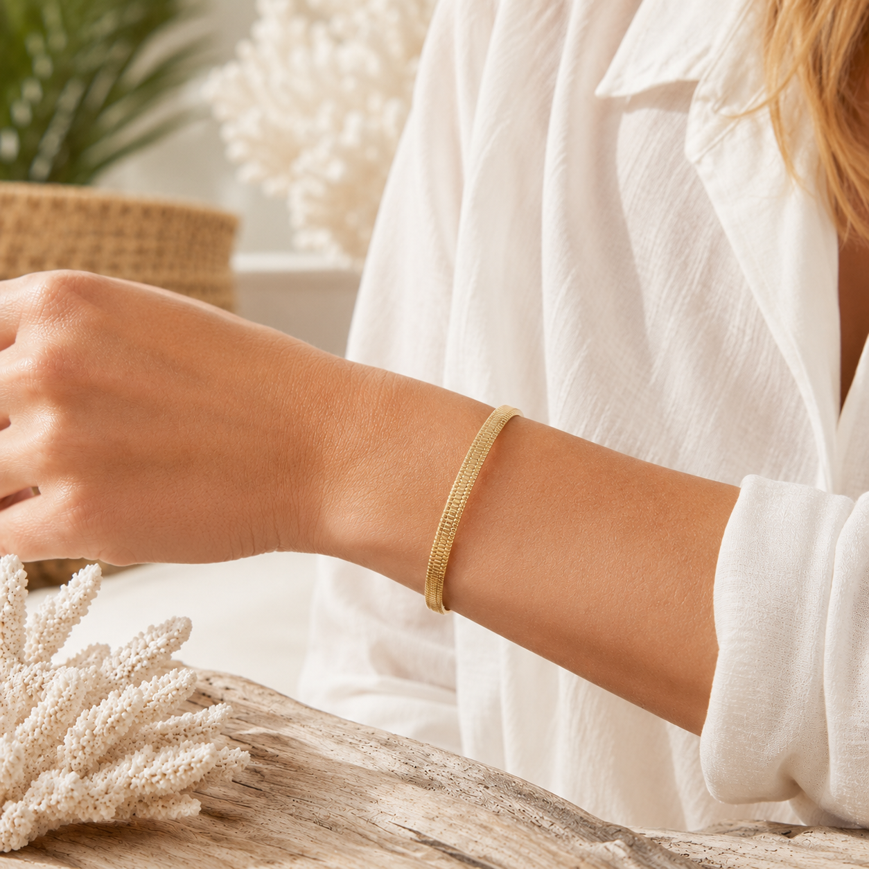 Luxe Textured Steel Bangle – Stackable Stainless Steel Cuff Bracelet (detail view 2)