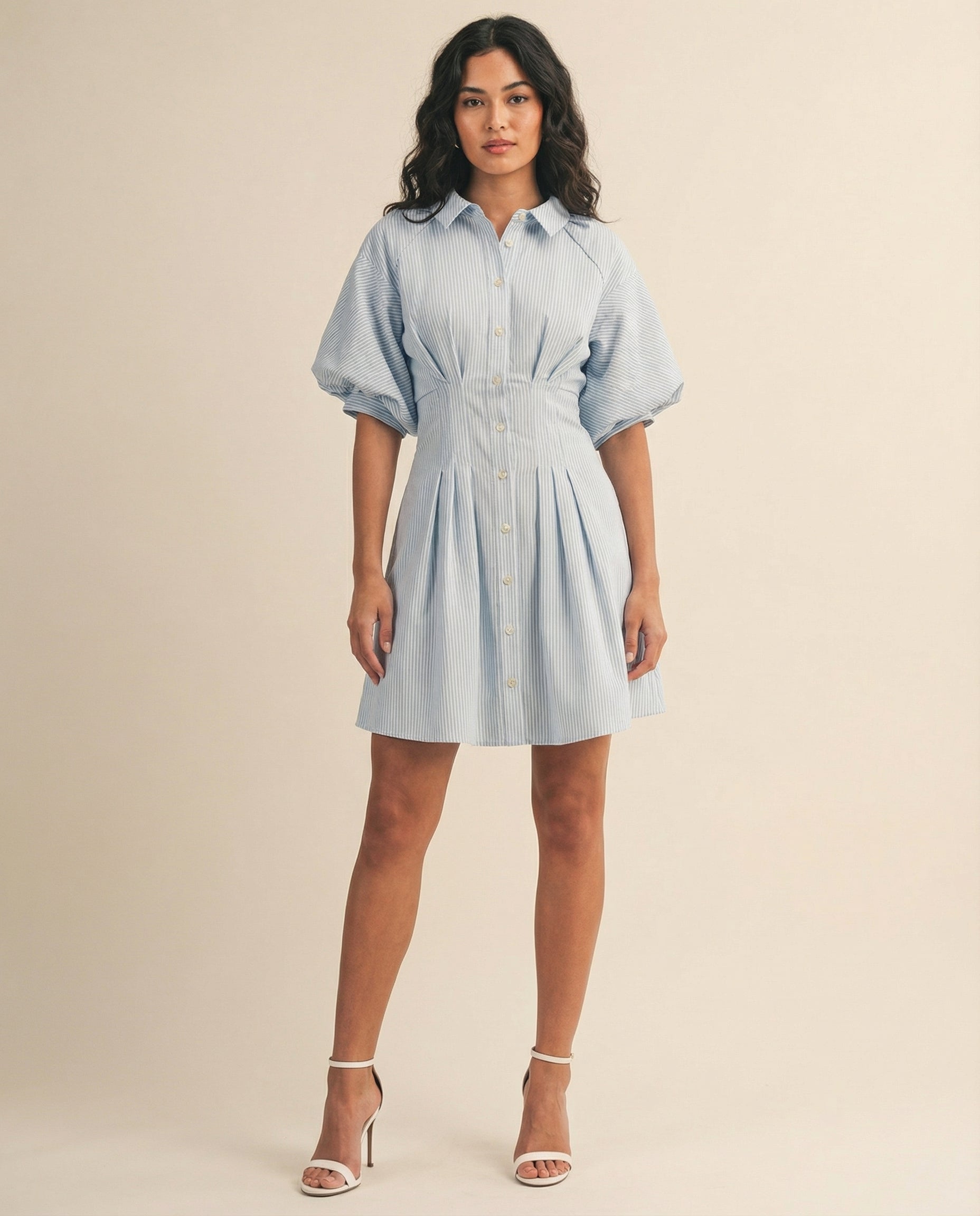 The Sky Stripe Pleated Mini Dress (detail view 3)