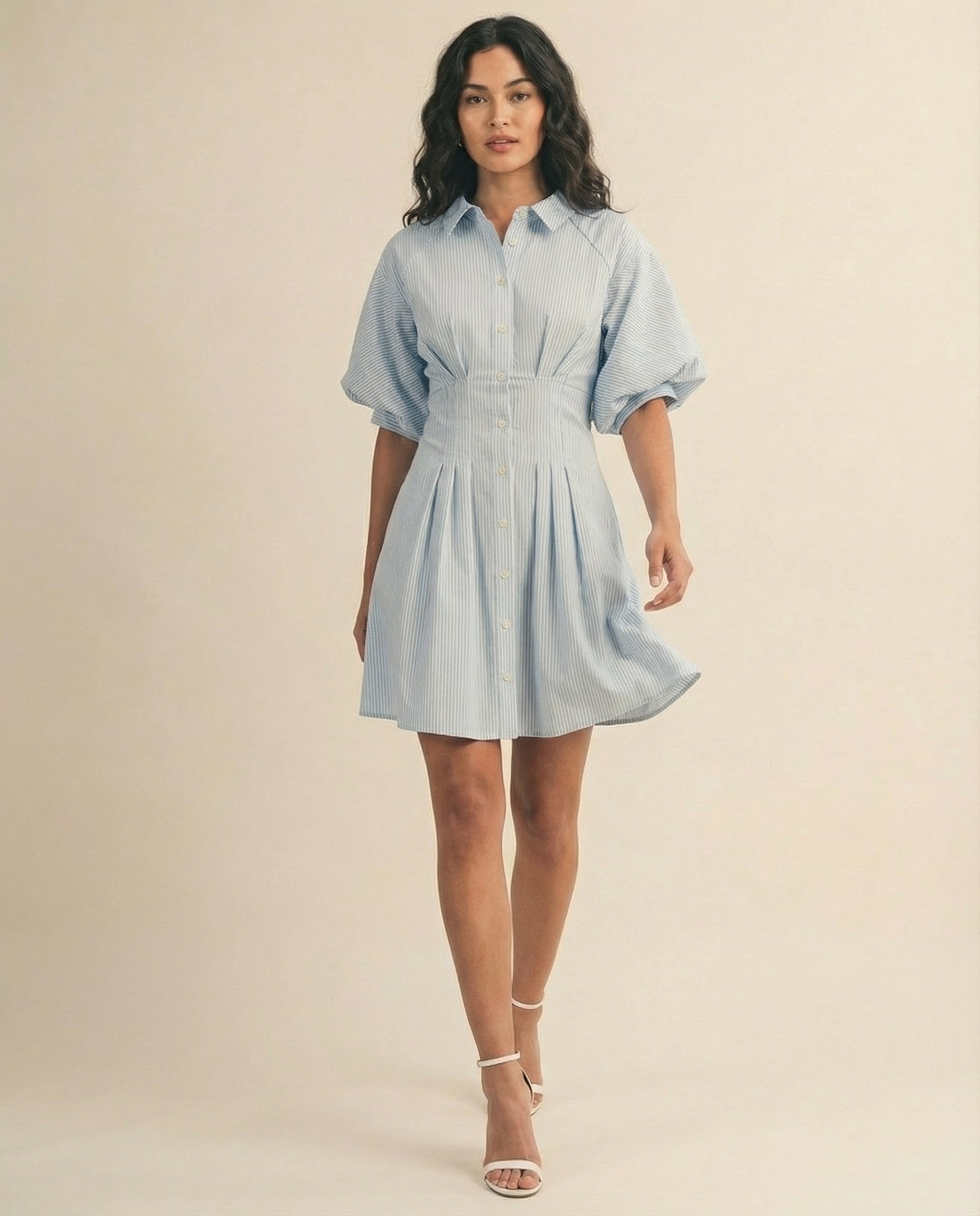 The Sky Stripe Pleated Mini Dress