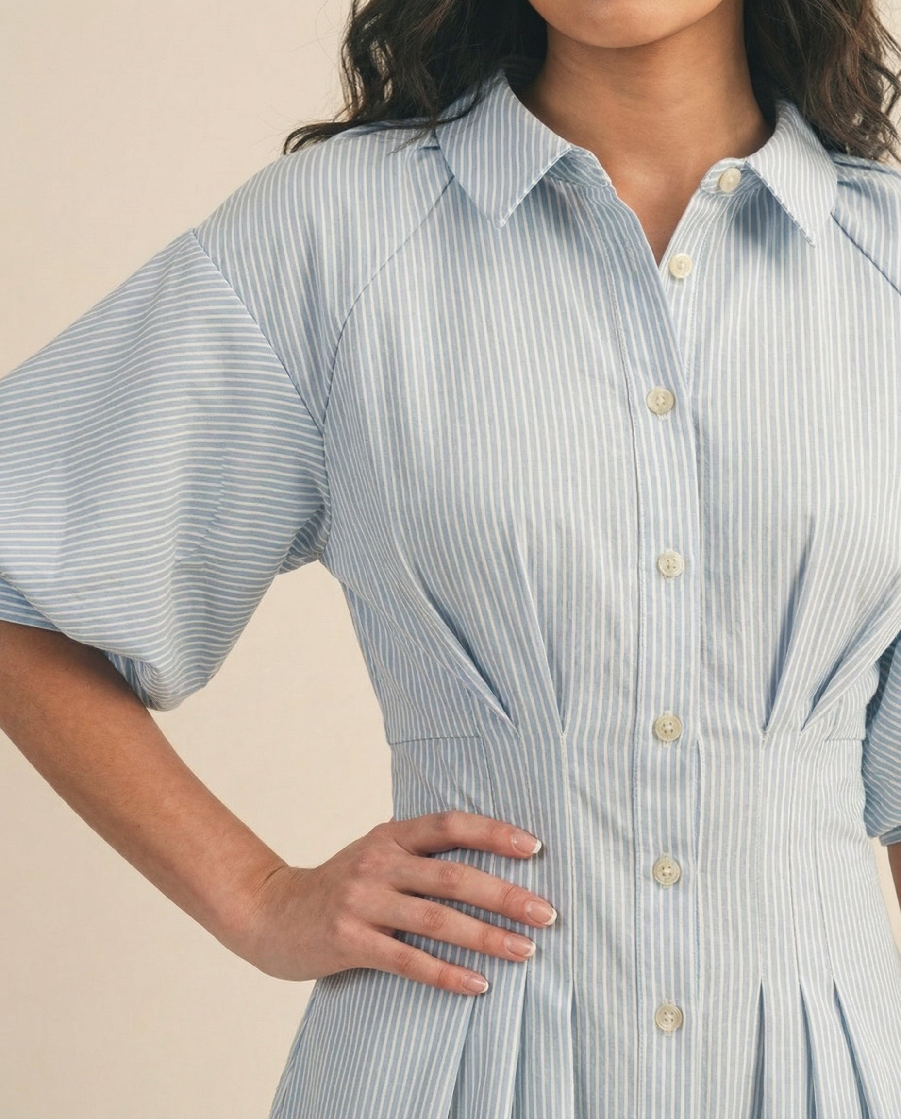 The Sky Stripe Pleated Mini Dress (detail view 4)