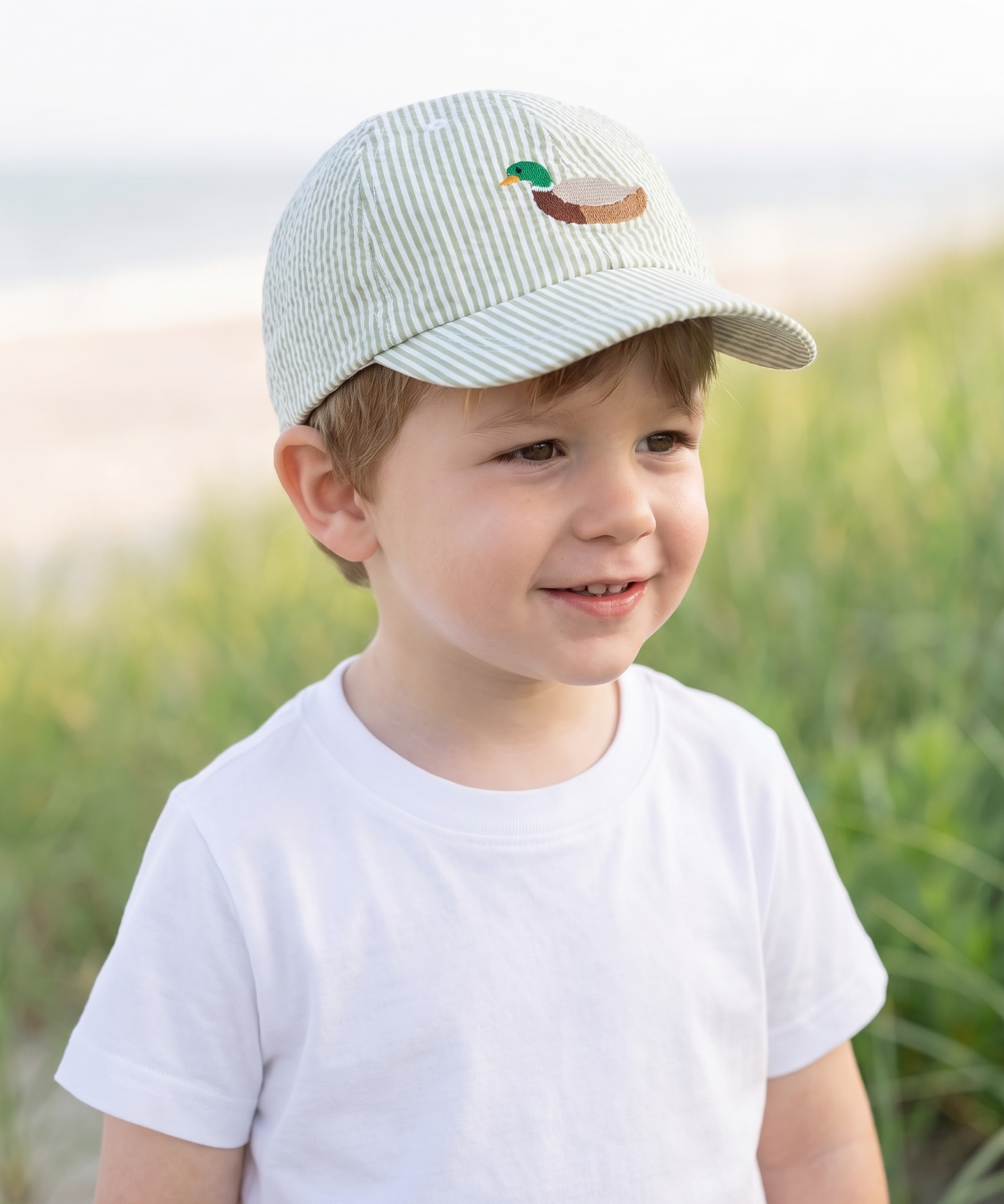 Toddler Mallard Seersucker Baseball Hat - Green & White