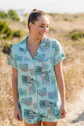 Charleston Scene Button Down Pajama Top