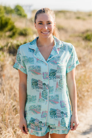 Charleston Scene Button Down Pajama Top