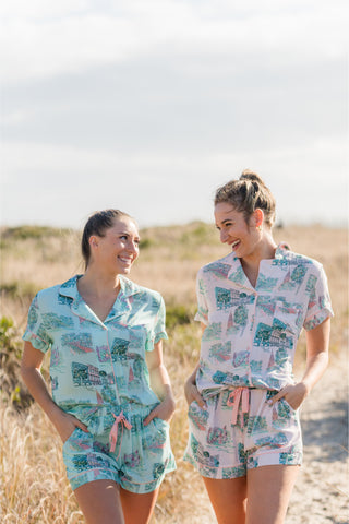 Charleston Scene Button Down Pajama Top