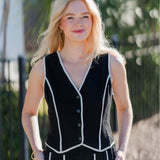 Contrast Piped Button Vest Top