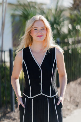 Contrast Piped Button Vest Top
