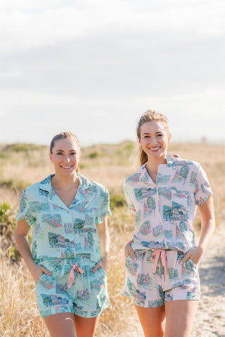 Charleston Scene Button Down Pajama Top