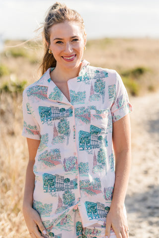 Charleston Scene Button Down Pajama Top