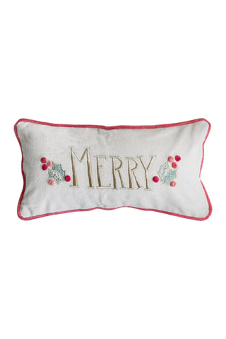 Pillow with Embroidered Holly Design