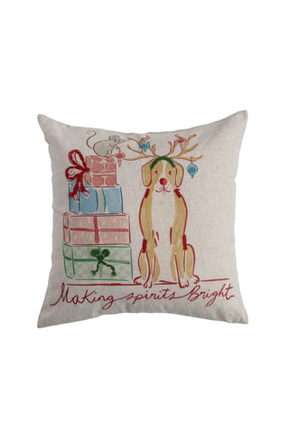 Embroidered Christmas Dog Pillow