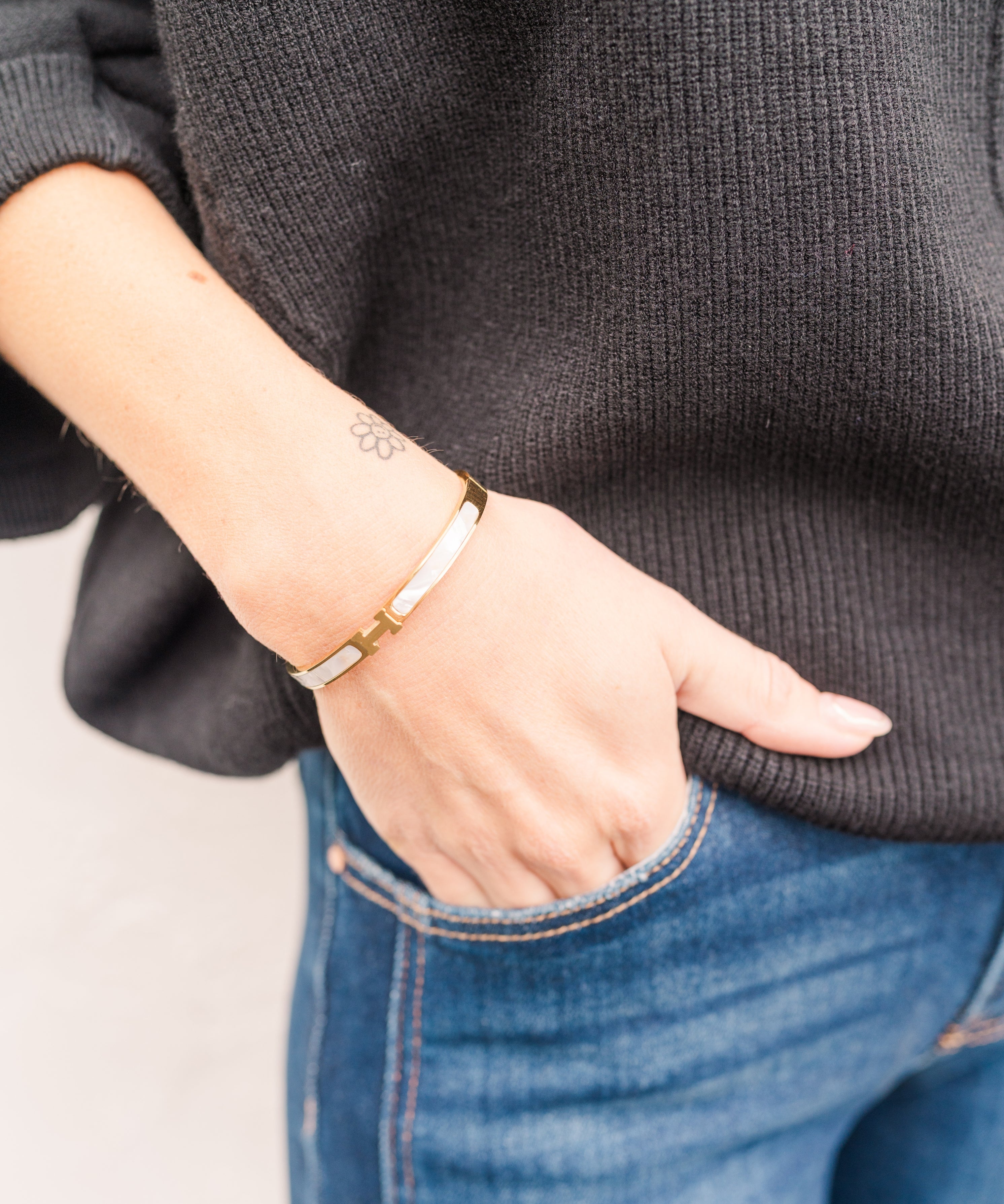 Gold and Pearl Hinge Bangle Bracelet