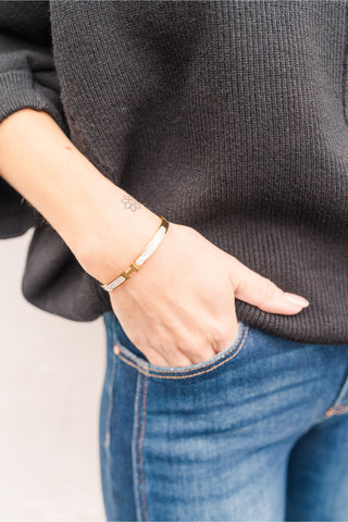 Gold and Pearl Hinge Bangle Bracelet