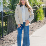 Barn Jacket with Faux Leather Collar