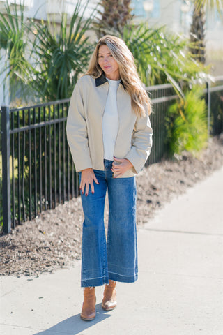Barn Jacket with Faux Leather Collar