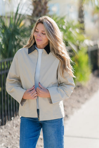 Barn Jacket with Faux Leather Collar
