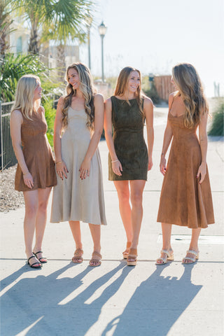 Structured Sleeveless Faux Suede Mini Dress