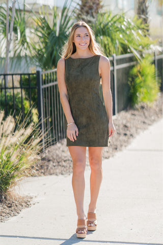 Structured Sleeveless Faux Suede Mini Dress