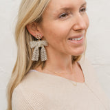 Beaded Ribbon & Pearl Cluster Earrings