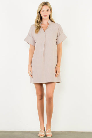 Short Sleeve Stripe Collar Dress