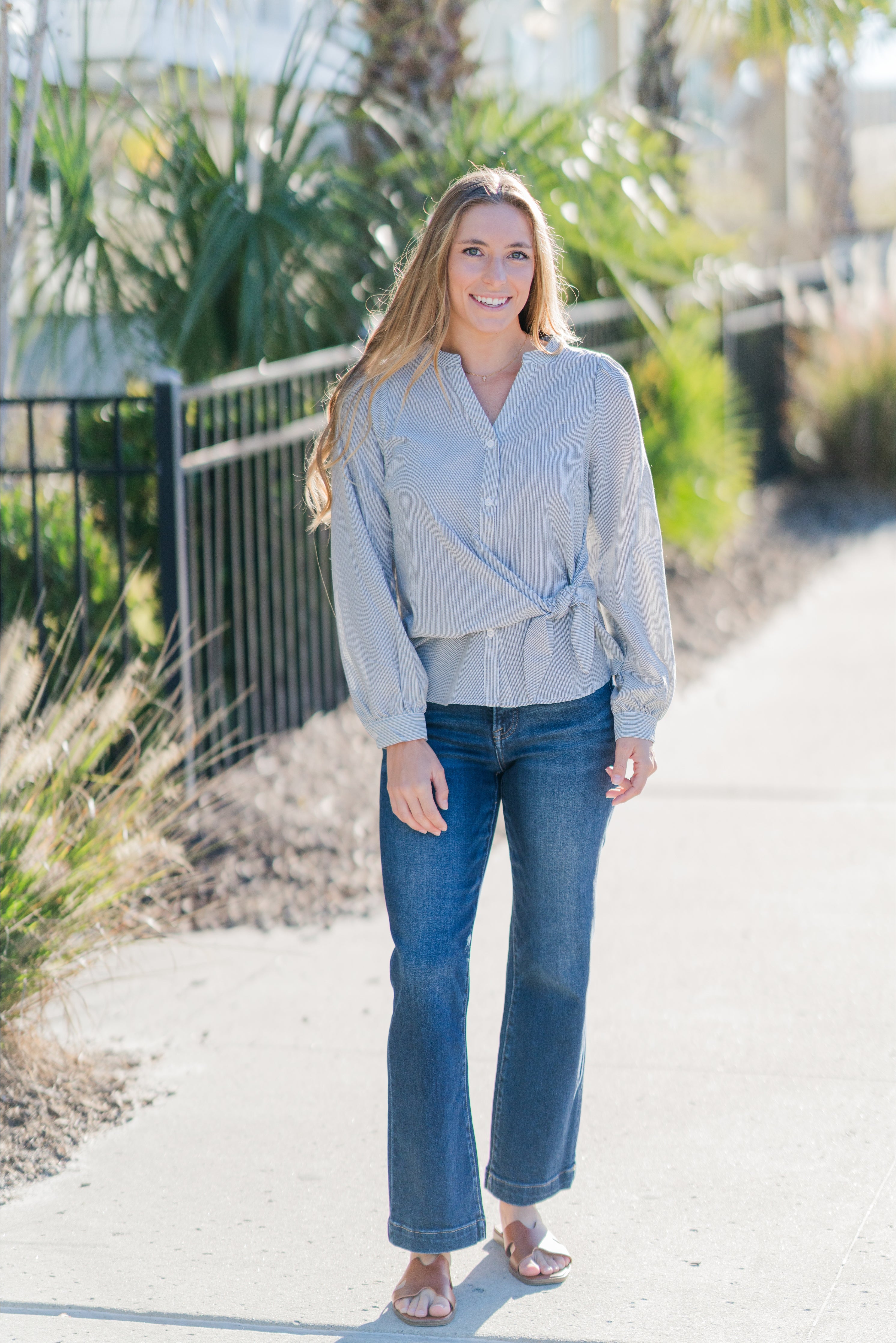Striped Wrap Tie Blouse (detail view 4)