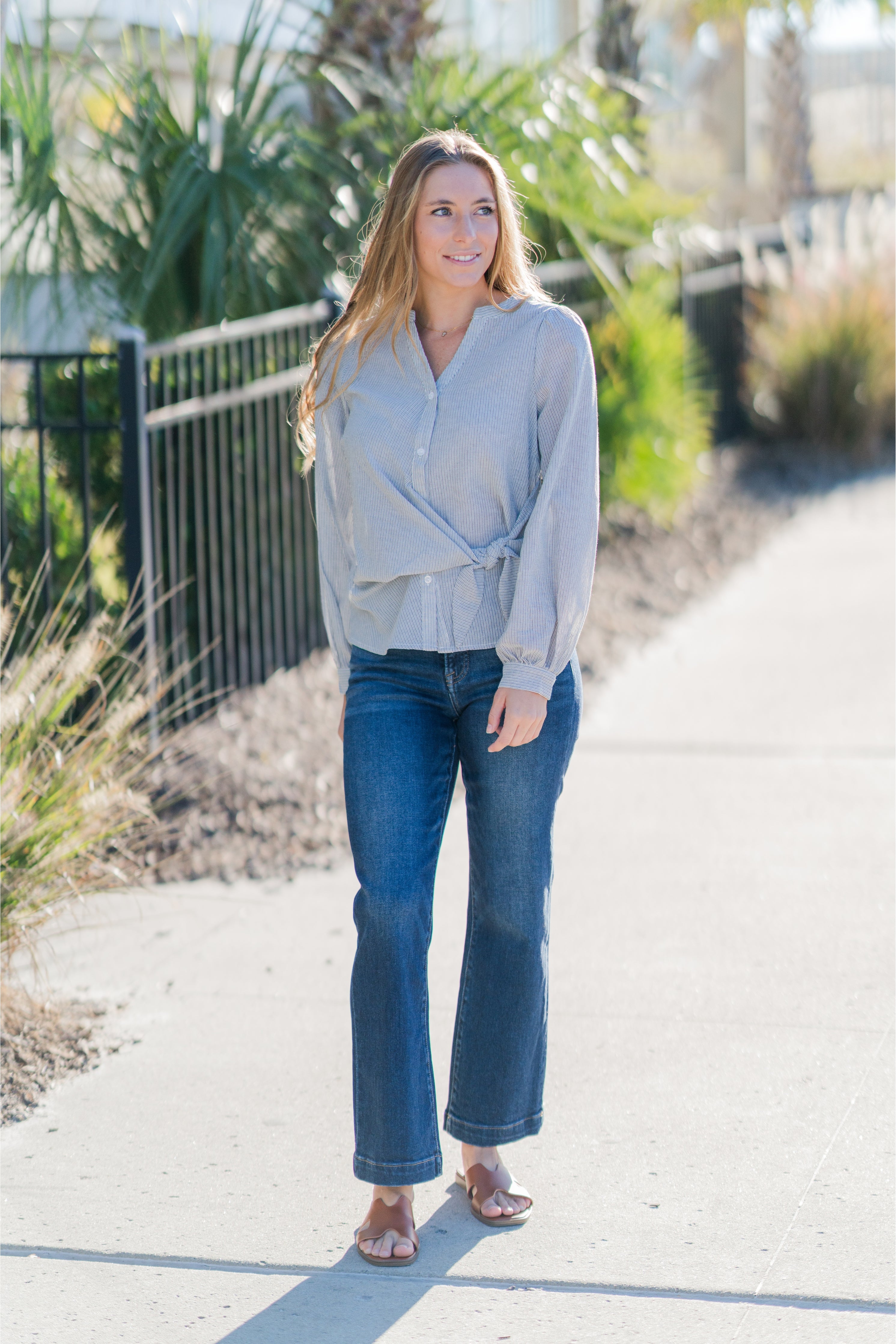 Striped Wrap Tie Blouse (detail view 5)
