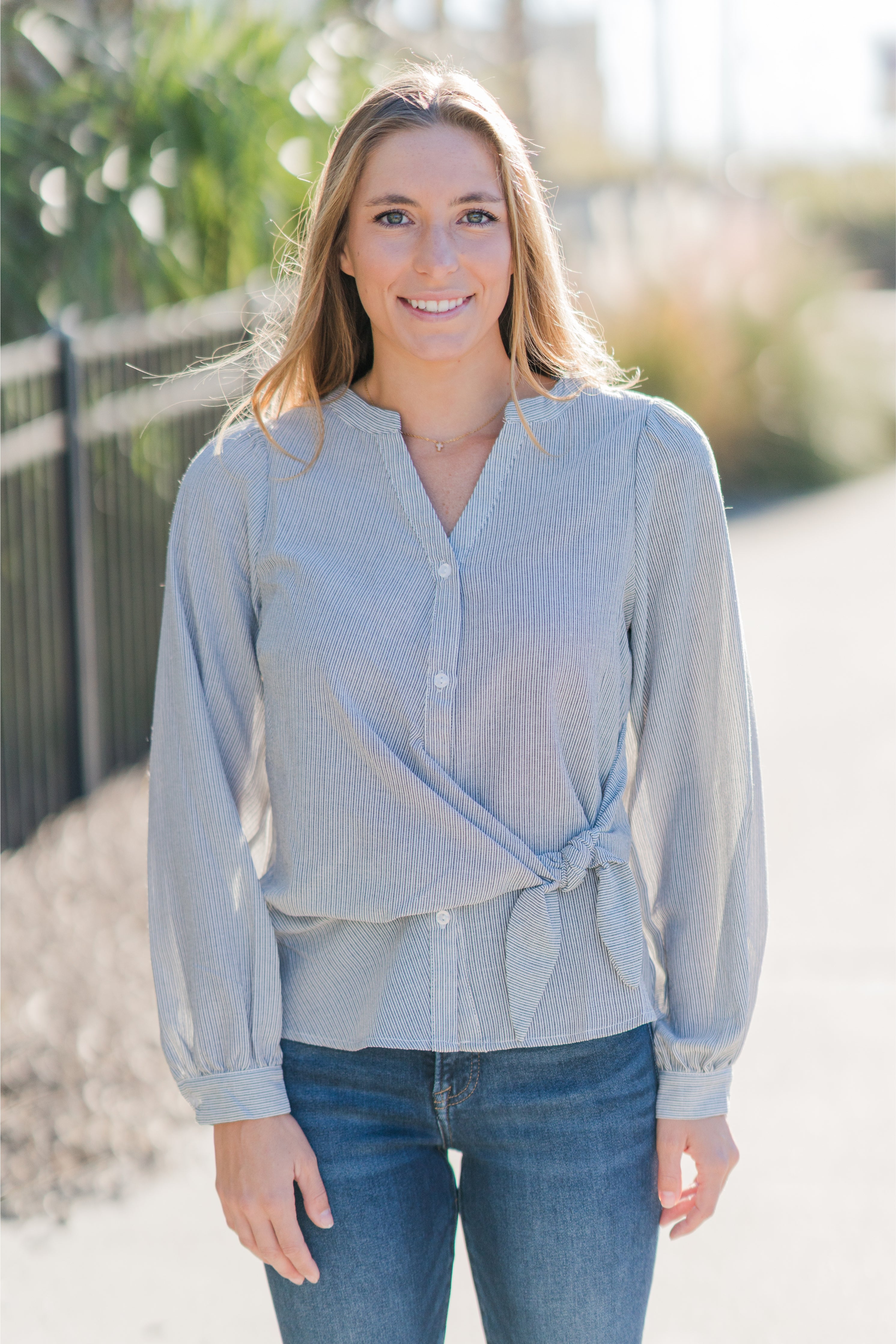 Striped Wrap Tie Blouse (detail view 3)