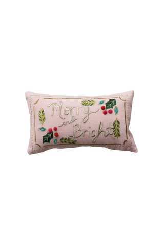 Embroidered "Merry and Bright" Pillow