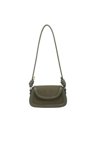 Faux Suede Foldover Crossbody Bag with Coil Detail