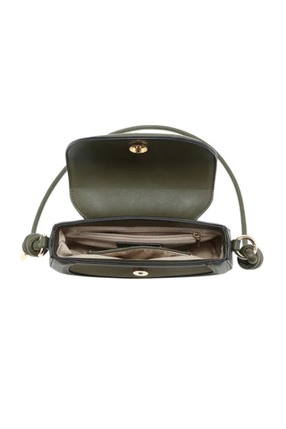 Faux Suede Foldover Crossbody Bag with Coil Detail