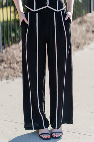 Contrast Piped Wide-Leg Pants