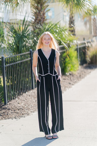 Contrast Piped Button Vest Top